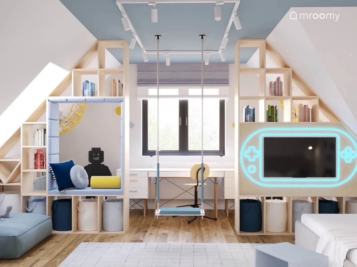 Projekt pokoju chłopca, pokój ze skosami