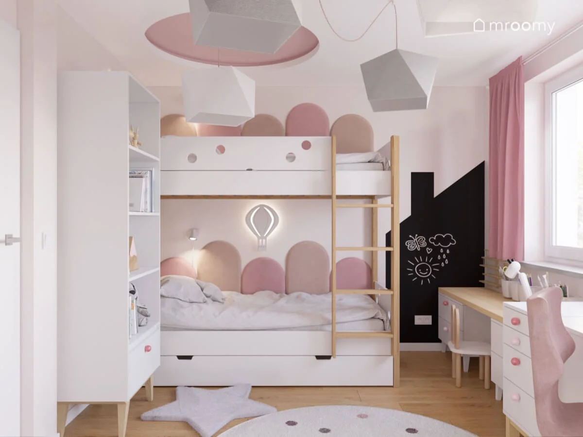 Łóżko piętrowe z drabinką i szufladami