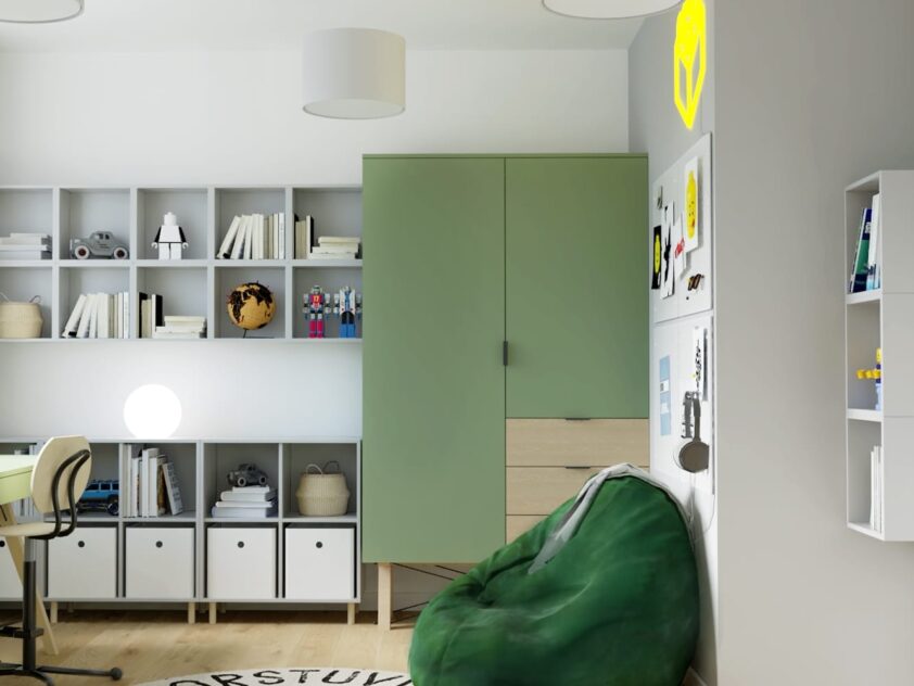 zielona szafa minko w pokoju dziecka