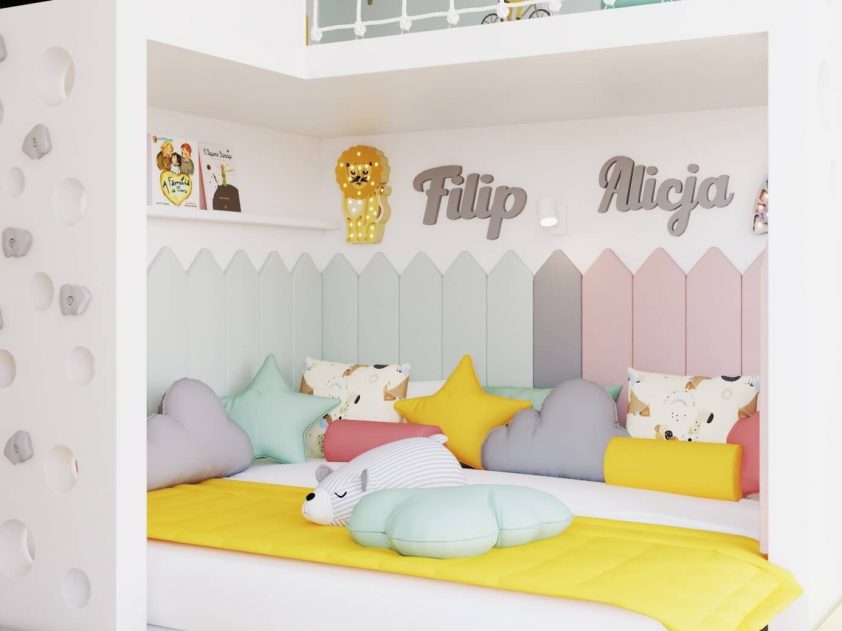 panele tapicerowane płotki w strefie zabawy w pokoju dziecka
