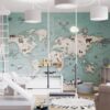 tapeta maps w kolorze mint z mapą świata w kolorze miętowym w pokoju dziecka