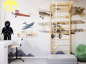 tapeta w samolotami w stylu retro w pokoju dziecka