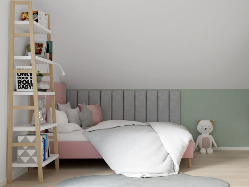 panele tapicerowane prostokątne przy łóżku w pokoju dziecka