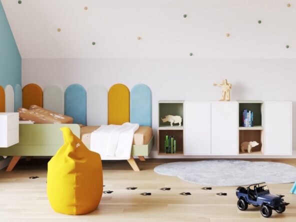 zestaw paneli tapicerowanych w jasnych kolorach do pokoju dziecka