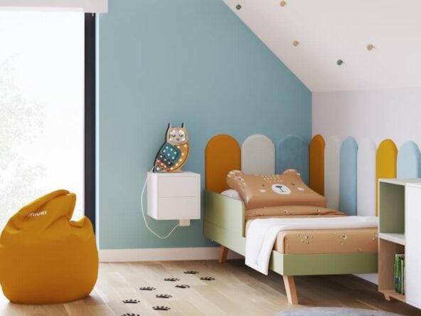 zestaw zaokrąglonych paneli przy łóżku w pokoju dziecka
