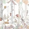wzór tapety malumi forest mural girls ze zwierzętami i lasem