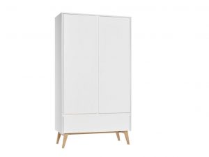 biała szafa 2-drzwiowa z kolekcji Swing na nóżkach z szufladą o szerokości 100cm