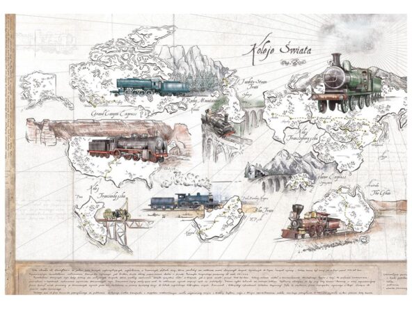 wzór tapety koleje świata z lokomotywami w stylu retro