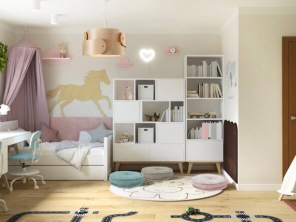 jasny pokój dla dziecka z dywanem fluffy sheep