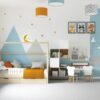 kolorowy pokój dla dziecka z lampką w kształcie półksiężyca