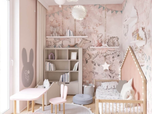 różowy pokój dla dziewczynki z pufem francuskim