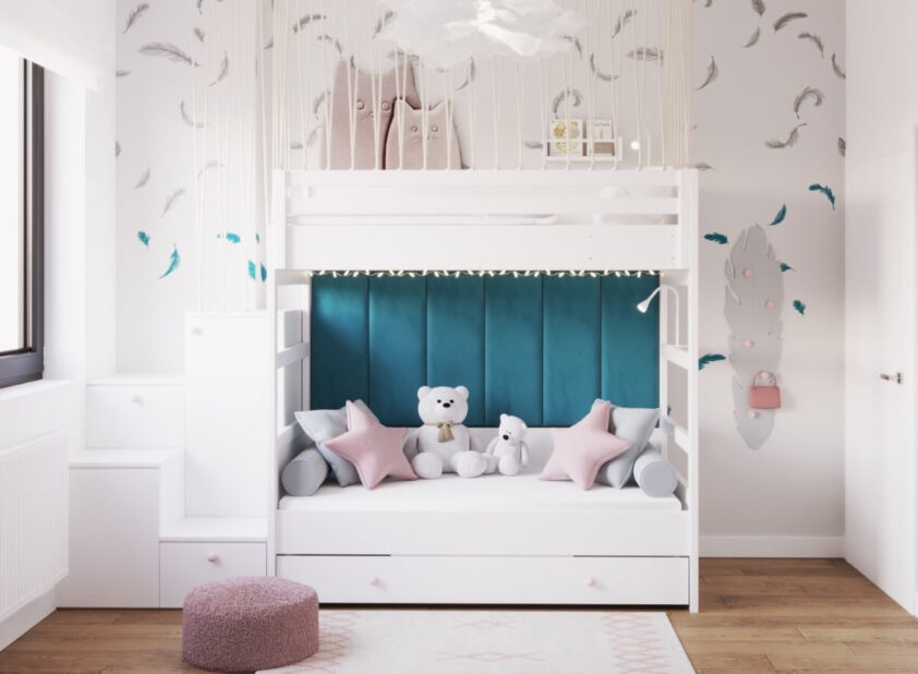 panele tapicerowane w kształcie kotków w pokoju dziecka