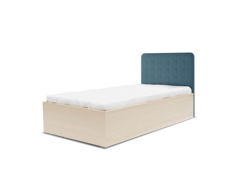 łóżko z tapicerowanym zagłówkiem