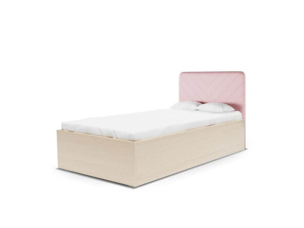 łóżko z tapicerowanym zagłówkiem w jodełkę