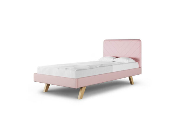 łóżko z tapicerowanym zagłówkiem i ramą do pokoju dziecka