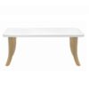 prostokątny stolik na drewnianej podstawie