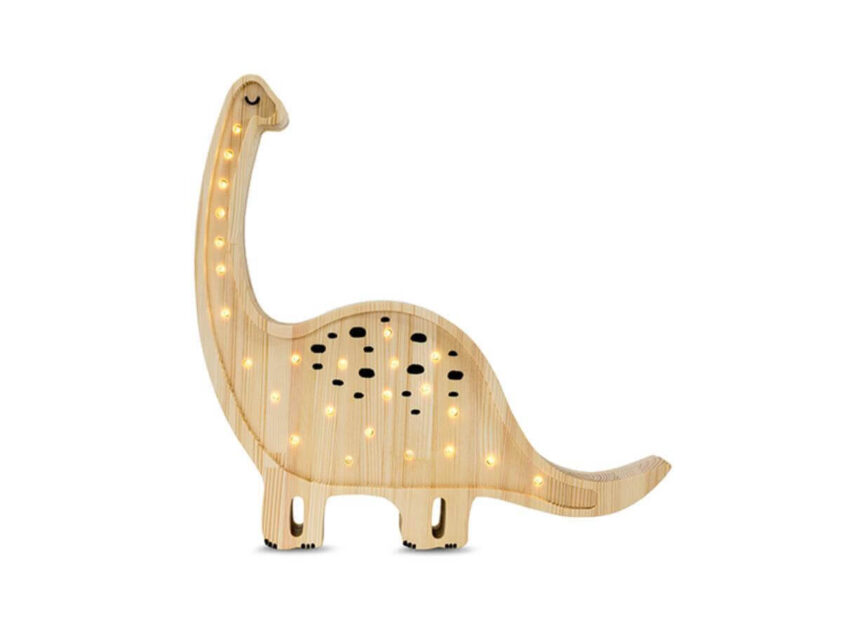 drewniana lampka w kształcie dinozaura