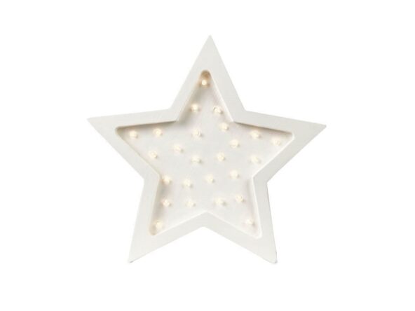 drewniana lampka w kształcie gwiazdki w kolorze białym