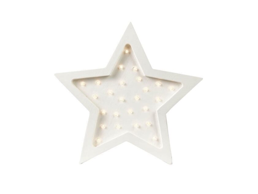 drewniana lampka w kształcie gwiazdki w kolorze białym