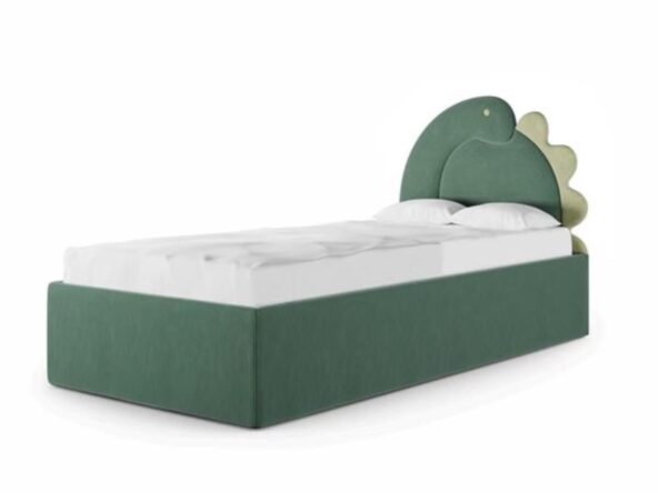łóżko dla dziecka z zagłówkiem w kształcie dinozaura