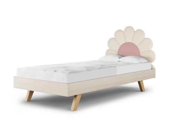 łóżko dla dziewczynki z zagłówkiem stokrotką