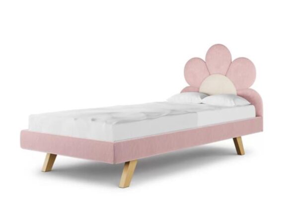 tapicerowane łóżko z zagłówkiem w kształcie stokrotki