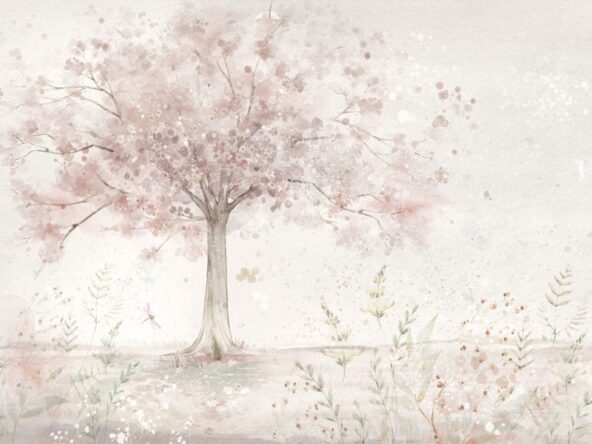 Merry Cherry - tapeta z drzewem i kwiatkami