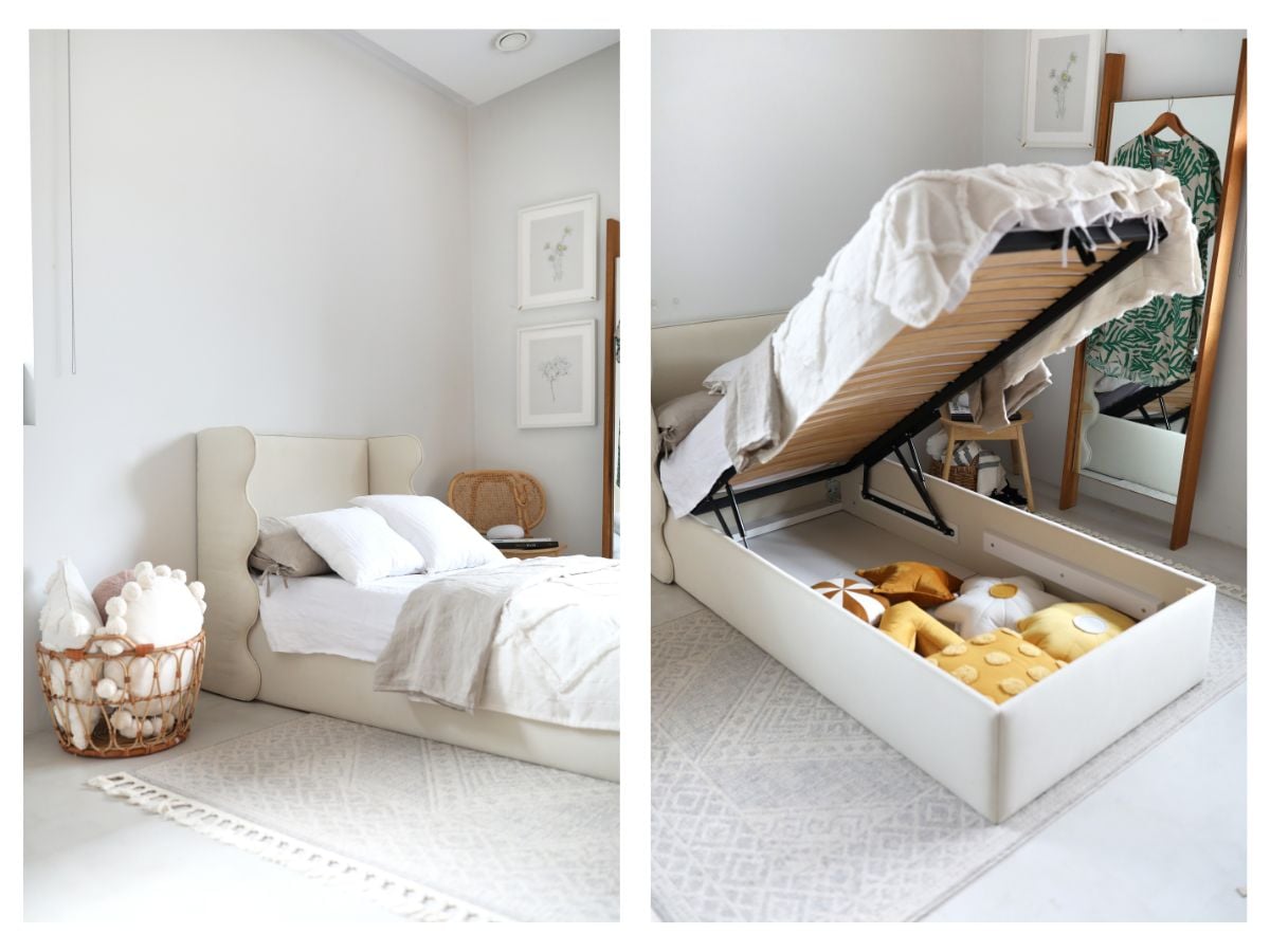 Łóżko do pokoju dziecięcego z otwieraną skrzynią