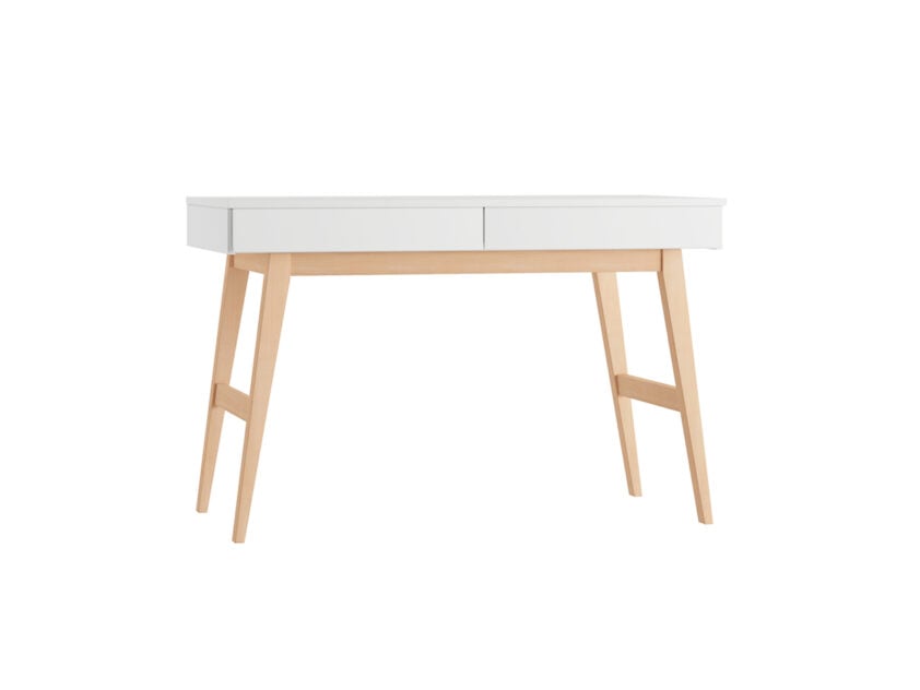Biurko białe wysokie dla dziecka wyprodukowane przez Pinio.